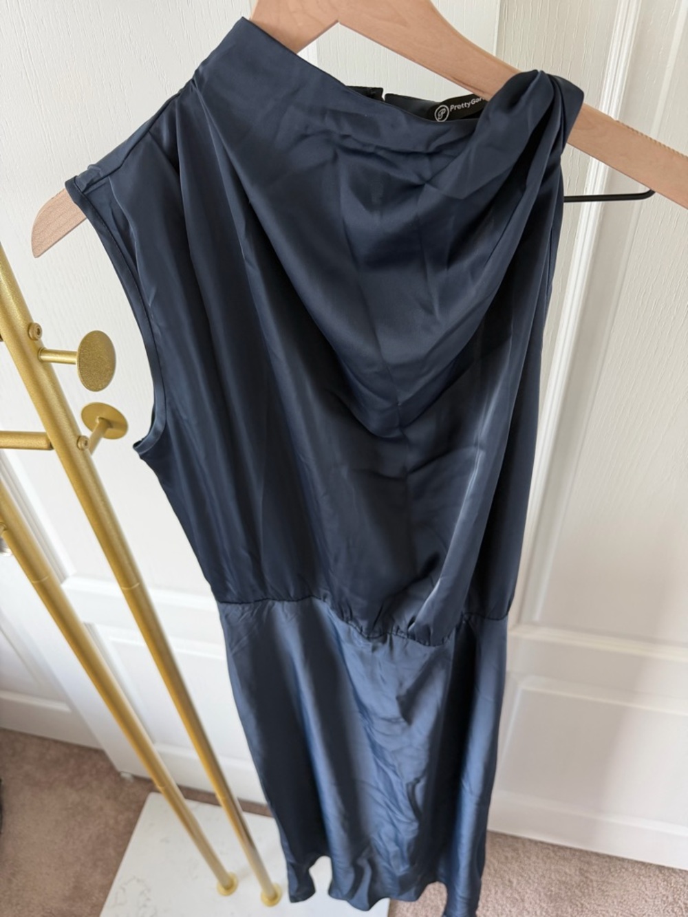 Pretty Little Thing Navy Satin Hooded Slip Dress